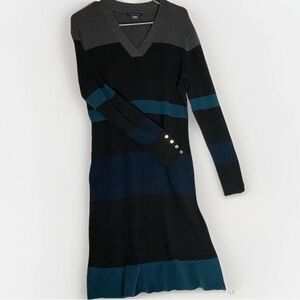 Tommy Hilfiger Sz L Colourblock Knit Sweater Dress Long Sleeve Dark Acadamia